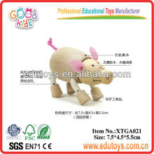 Animal de brinquedo de madeira - Brinquedo de porco rosa